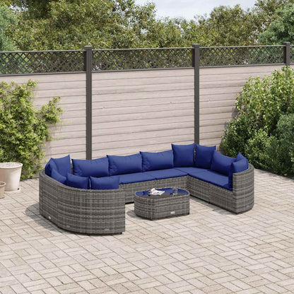 Set Divano da Giardino 10 pz con Cuscini Grigio in Polyrattan - homemem39