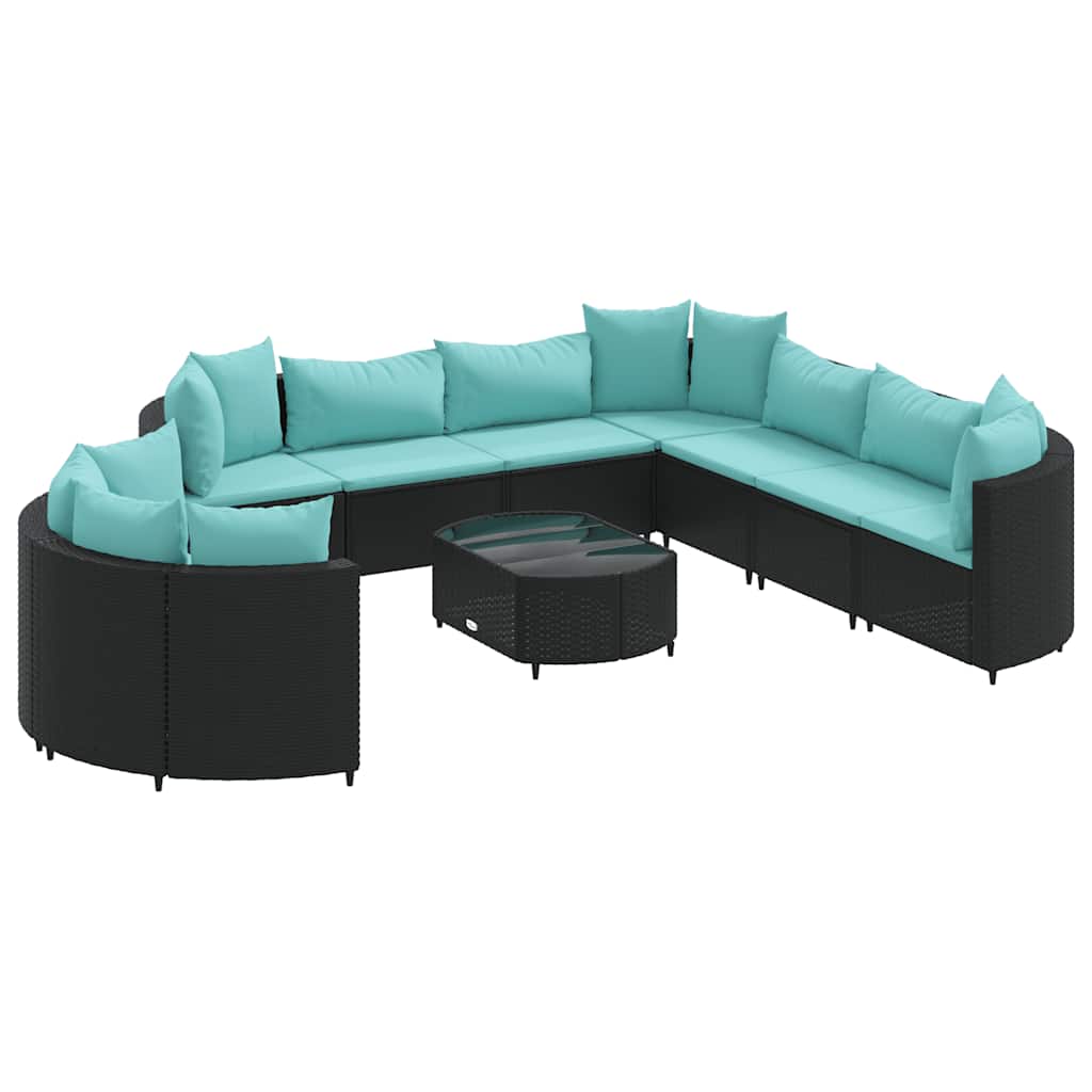Set Divani da Giardino 10pz con Cuscini in Polyrattan Nero - homemem39