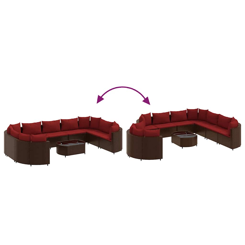 Set Divani da Giardino 10pz con Cuscini in Polyrattan Marrone - homemem39