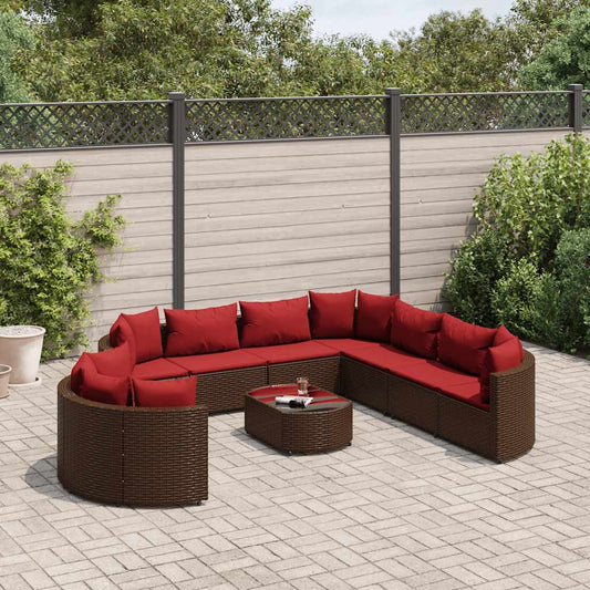 Set Divani da Giardino 10pz con Cuscini in Polyrattan Marrone - homemem39