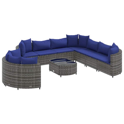 Set Divano da Giardino 10 pz con Cuscini Grigio in Polyrattan - homemem39