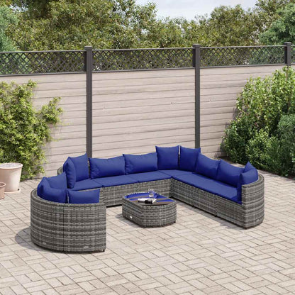 Set Divano da Giardino 10 pz con Cuscini Grigio in Polyrattan - homemem39