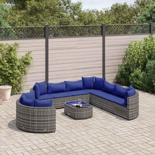 Set Divano da Giardino 10 pz con Cuscini Grigio in Polyrattan - homemem39