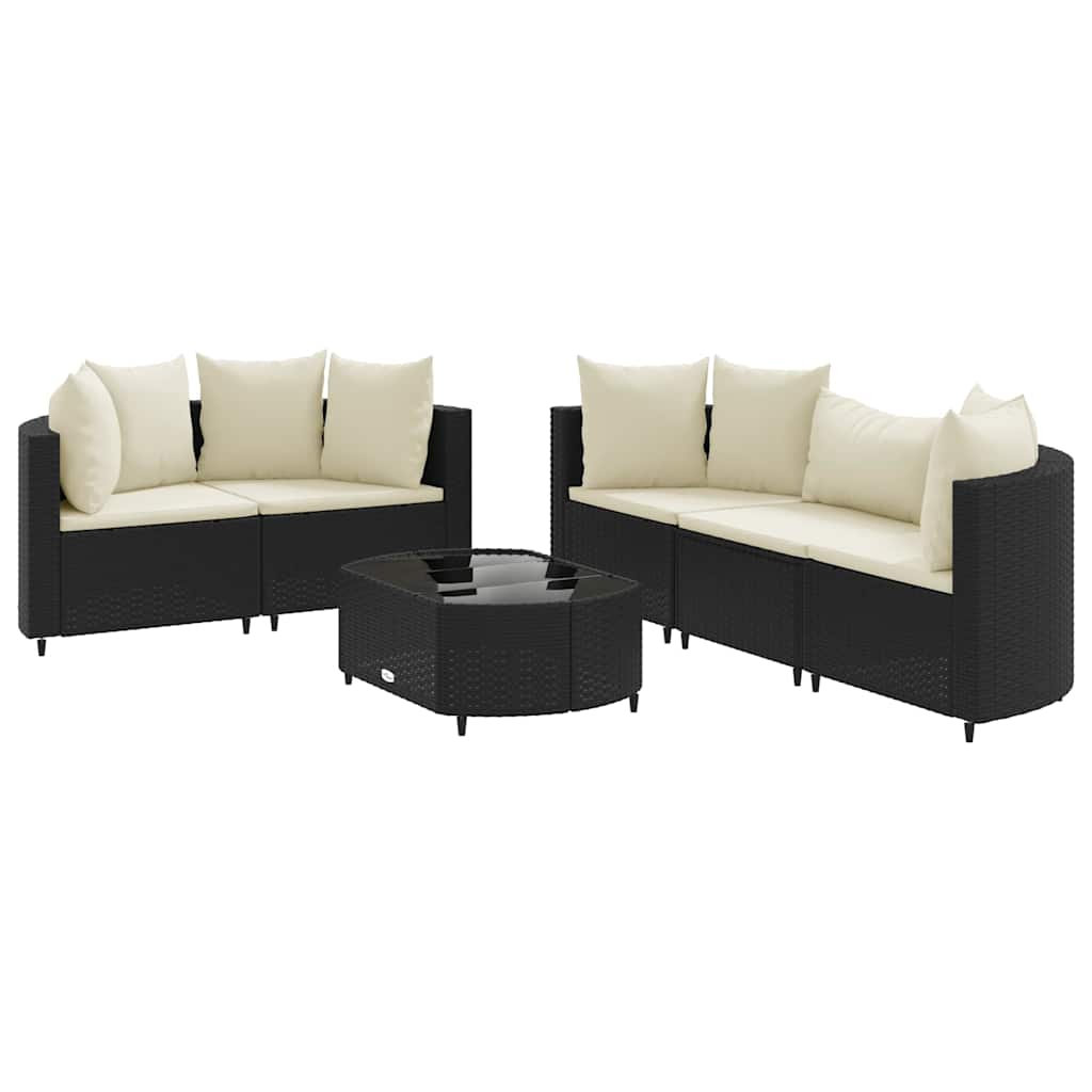 Set Divano da Giardino 6 pz con Cuscini Nero in Polyrattan | homemem39