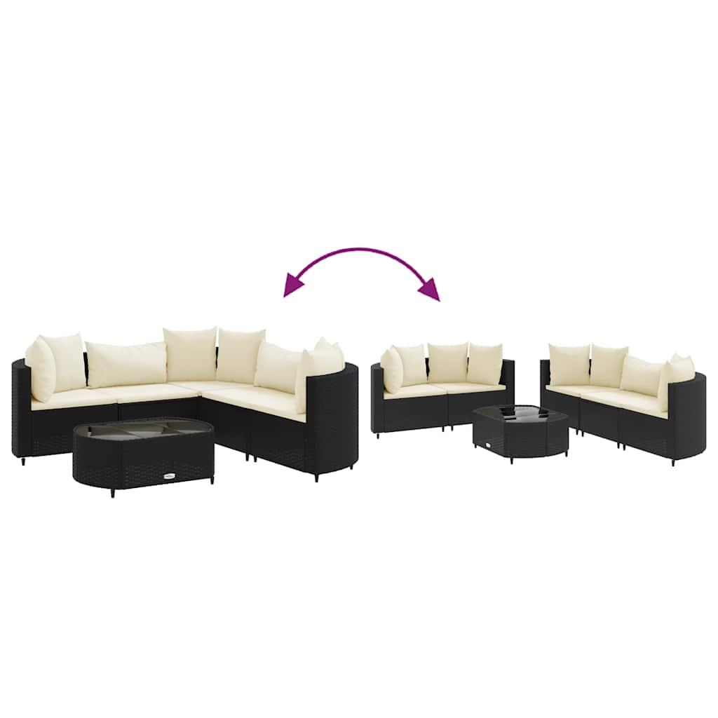 Set Divano da Giardino 6 pz con Cuscini Nero in Polyrattan | homemem39