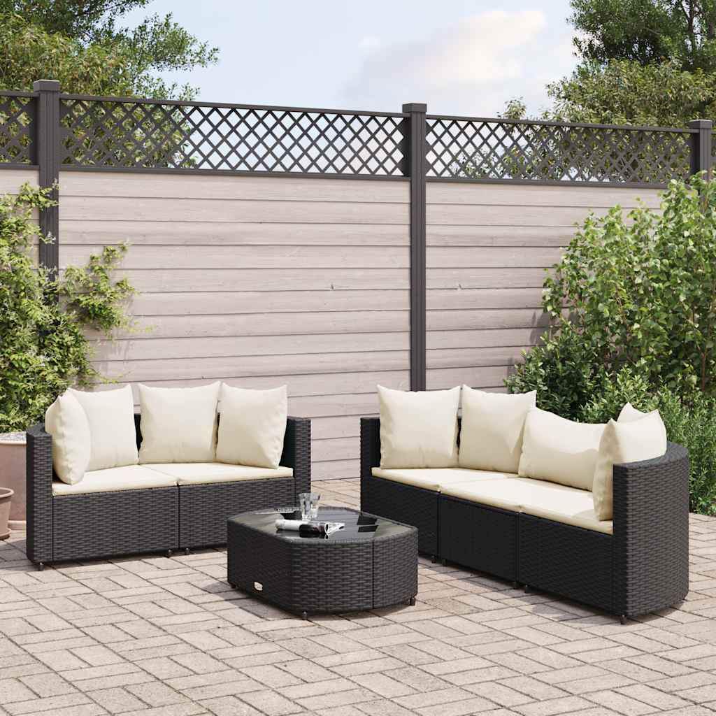 Set Divano da Giardino 6 pz con Cuscini Nero in Polyrattan | homemem39