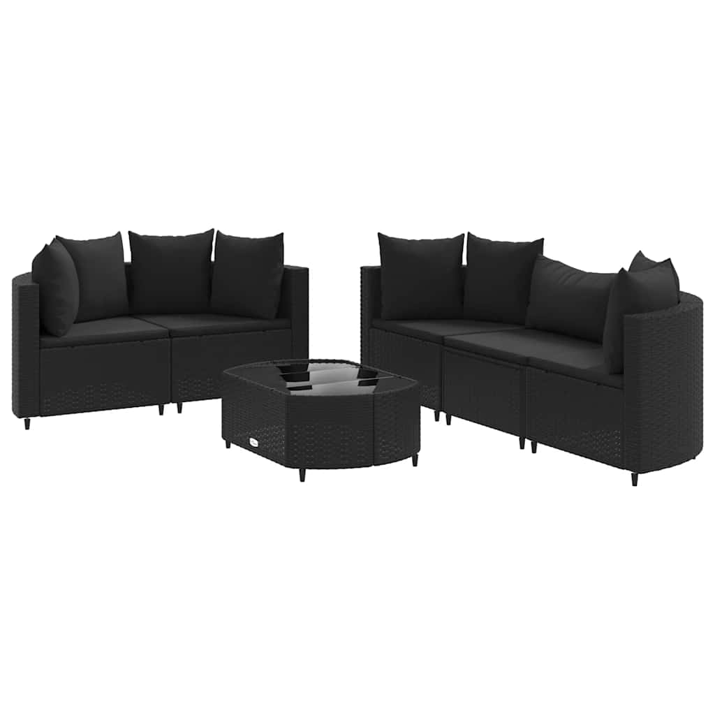 Set Divano da Giardino 6 pz con Cuscini Nero in Polyrattan - homemem39