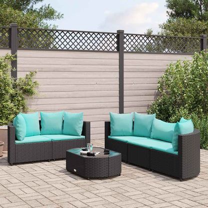 Set Divano da Giardino 6 pz con Cuscini Nero in Polyrattan - homemem39