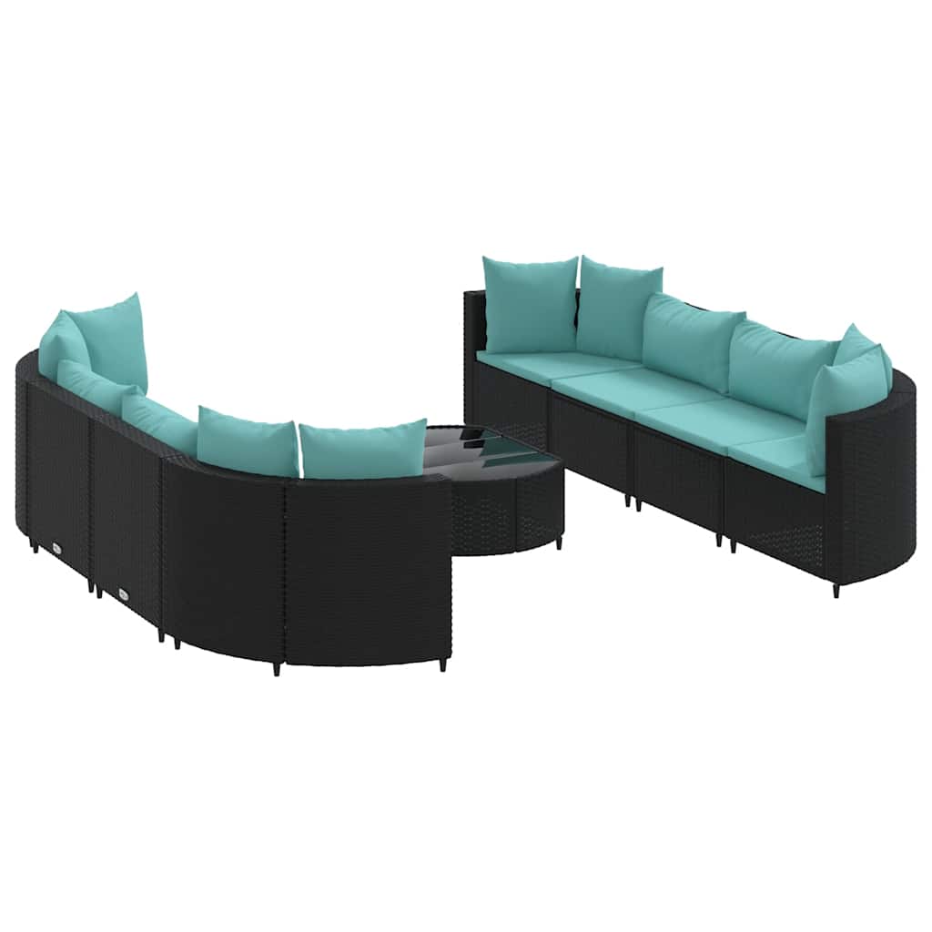 Set Divani da Giardino 9 pz con Cuscini Nero in Polyrattan - homemem39