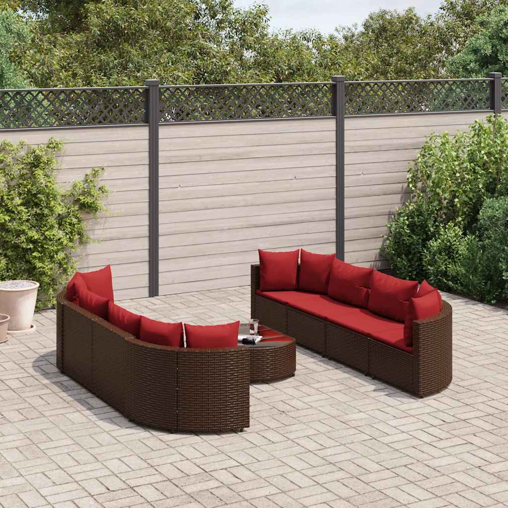 Set Divani da Giardino 9pz con Cuscini Marrone in Polyrattan - homemem39