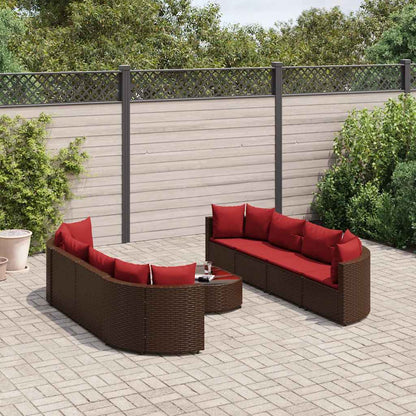 Set Divani da Giardino 9pz con Cuscini Marrone in Polyrattan - homemem39