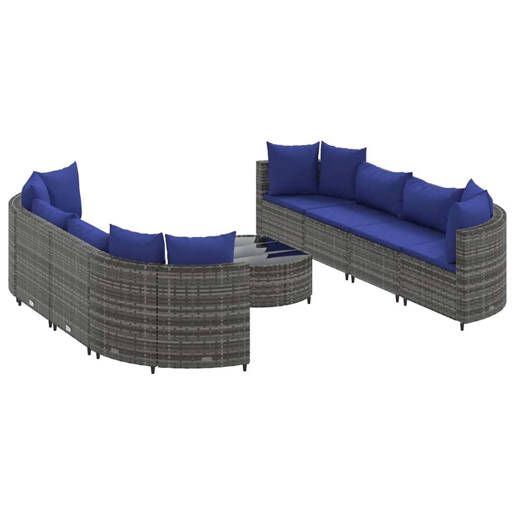 Set Divano da Giardino 9 pz con Cuscini Grigio in Polyrattan - homemem39