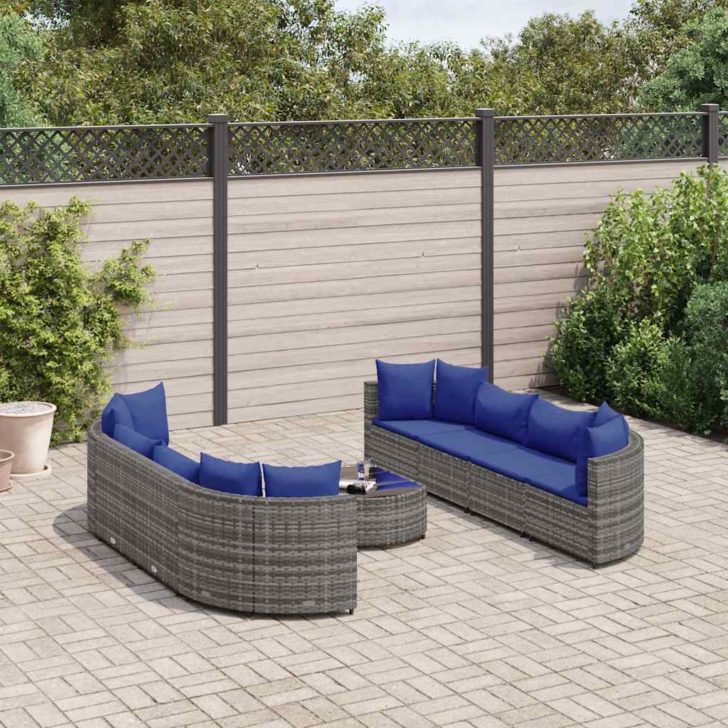 Set Divano da Giardino 9 pz con Cuscini Grigio in Polyrattan - homemem39
