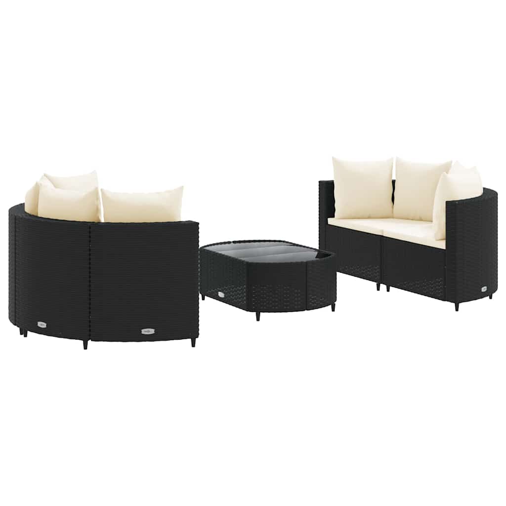 Set Divani da Giardino 5 pz con Cuscini in Polyrattan Nero | homemem39