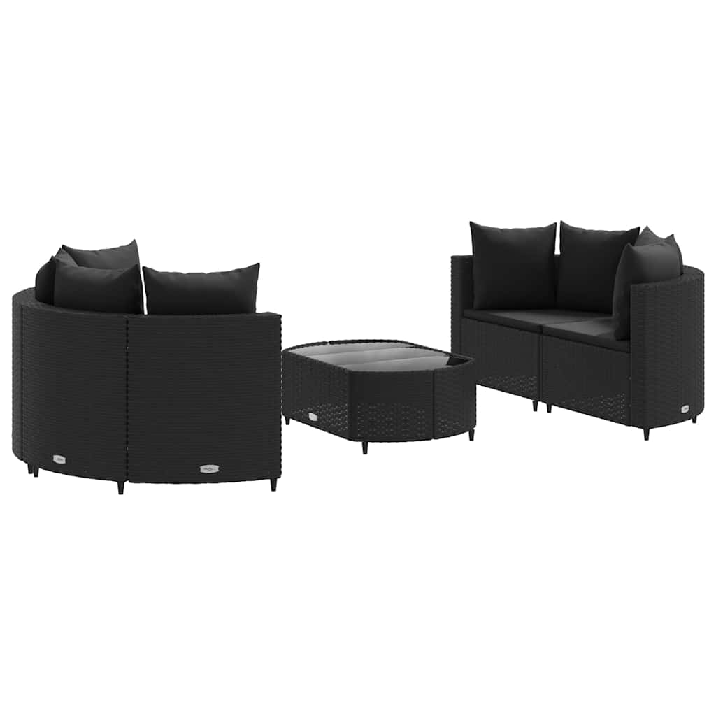 Set Divani da Giardino 5 pz con Cuscini in Polyrattan Nero - homemem39