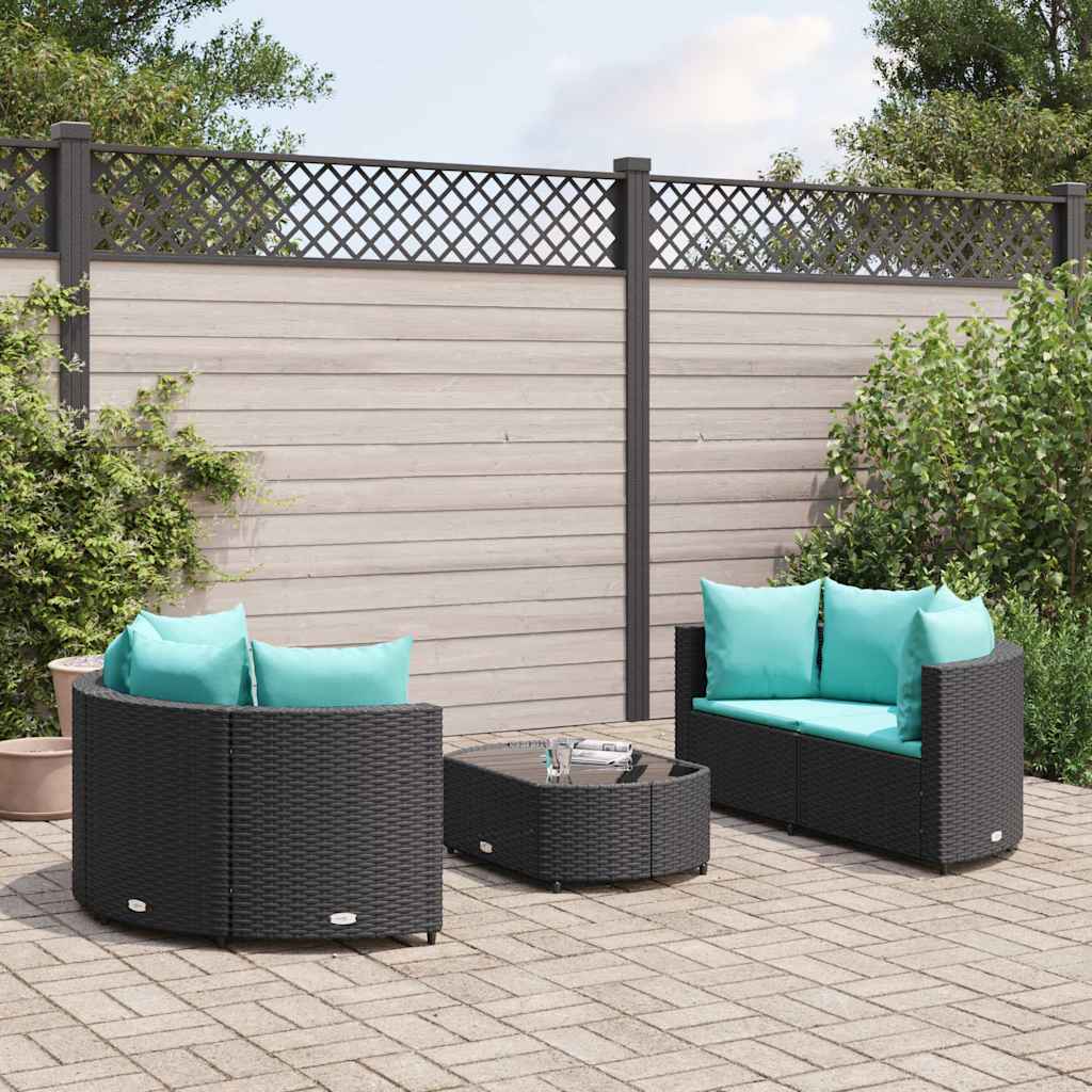 Set Divani da Giardino 5 pz con Cuscini in Polyrattan Nero | homemem39