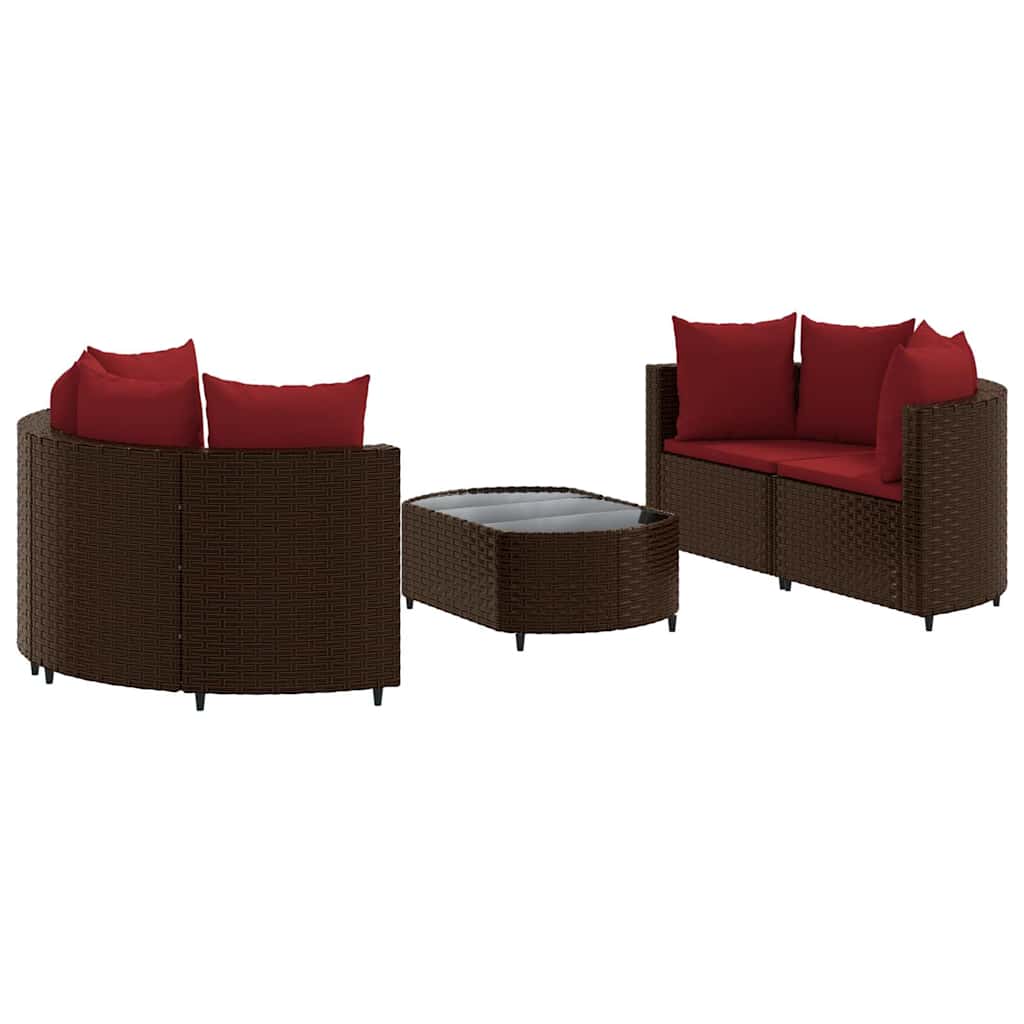 Set Divano da Giardino 5 pz con Cuscini Marrone in Polyrattan - homemem39
