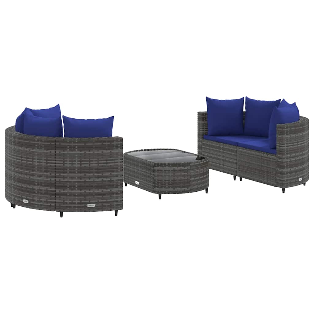 Set Divano da Giardino 5 pz con Cuscini Grigio in Polyrattan - homemem39