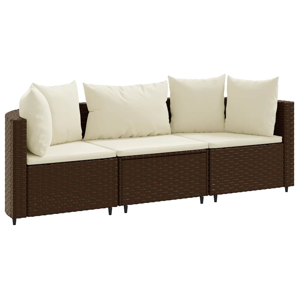 Set Divano da Giardino 3 pz con Cuscini Marrone in Polyrattan - homemem39