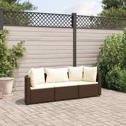 Set Divano da Giardino 3 pz con Cuscini Marrone in Polyrattan - homemem39
