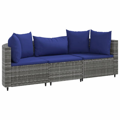 Set Divani da Giardino 3 pz con Cuscini Grigio in Polyrattan - homemem39