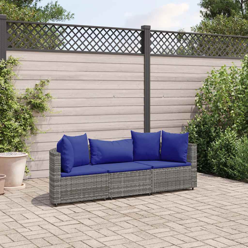 Set Divani da Giardino 3 pz con Cuscini Grigio in Polyrattan - homemem39
