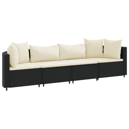 4-teiliges Gartensofa-Set mit schwarzen Polyrattan-Kissen