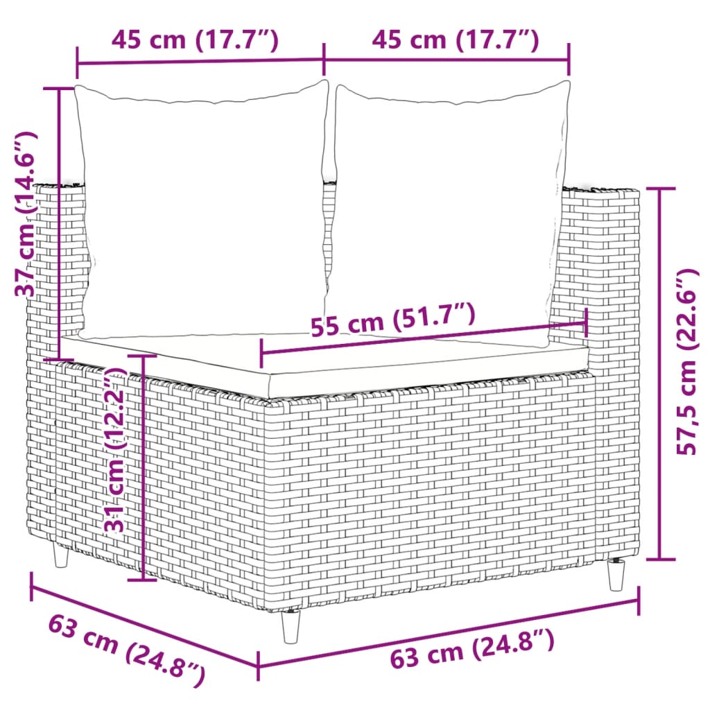 4-teiliges Gartensofa-Set mit schwarzen Polyrattan-Kissen