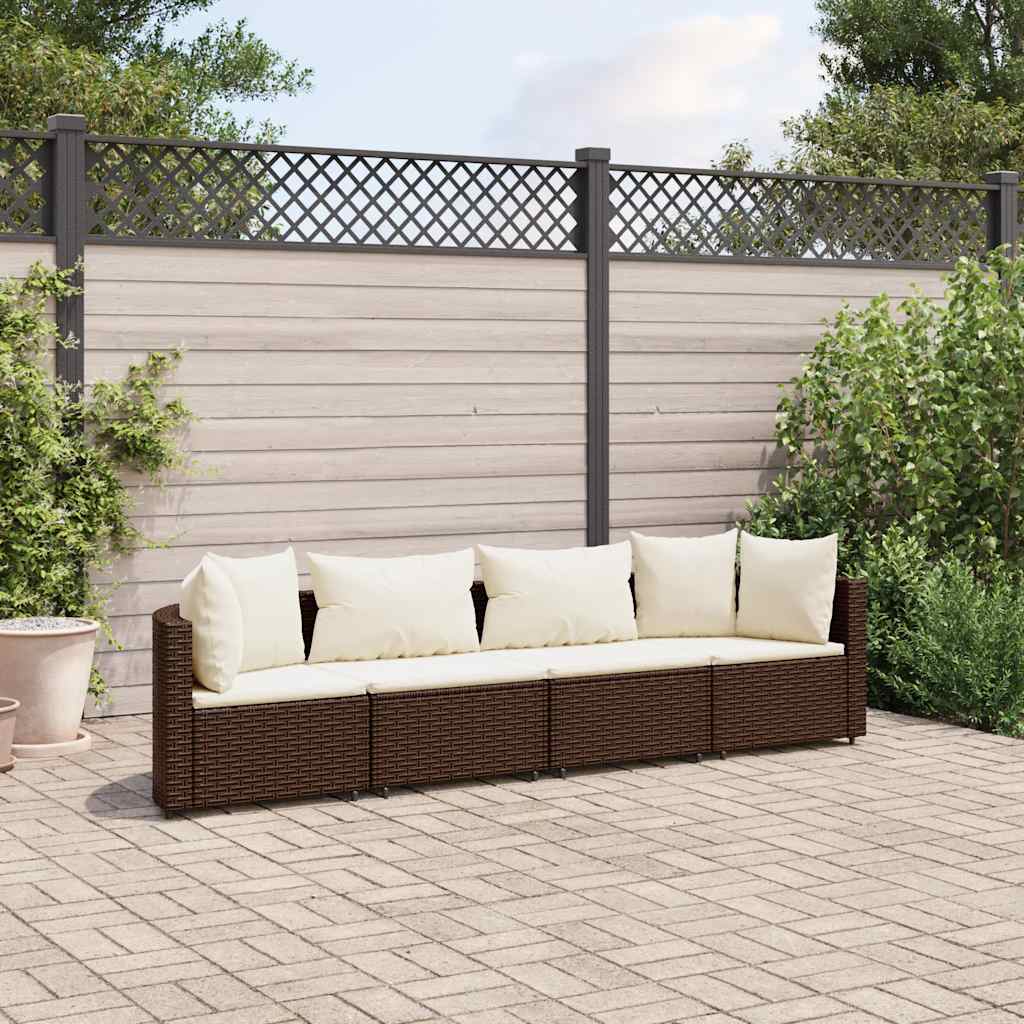 Set Divano da Giardino 4 pz con Cuscini Marrone in Polyrattan - homemem39