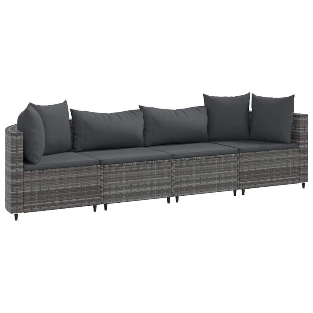 Set Divani da Giardino 4 pz con Cuscini in Polyrattan Grigio | homemem39