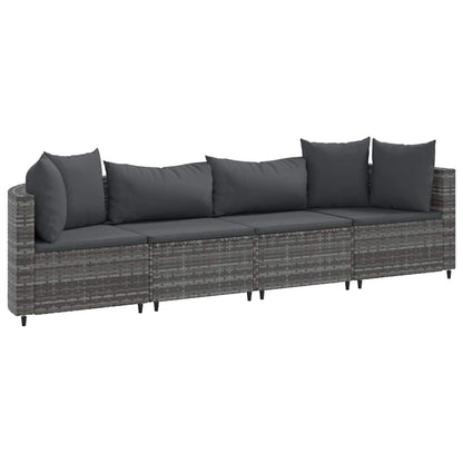 Set Divani da Giardino 4 pz con Cuscini in Polyrattan Grigio | homemem39