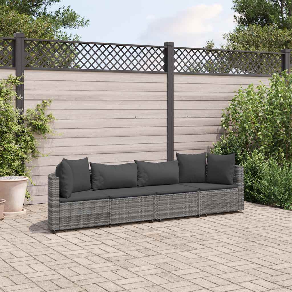 Set Divani da Giardino 4 pz con Cuscini in Polyrattan Grigio | homemem39