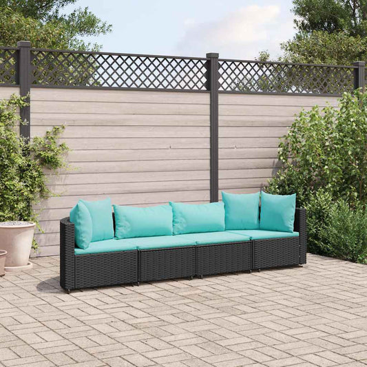 Set Divani da Giardino 4 pz con Cuscini Nero in Polyrattan - homemem39