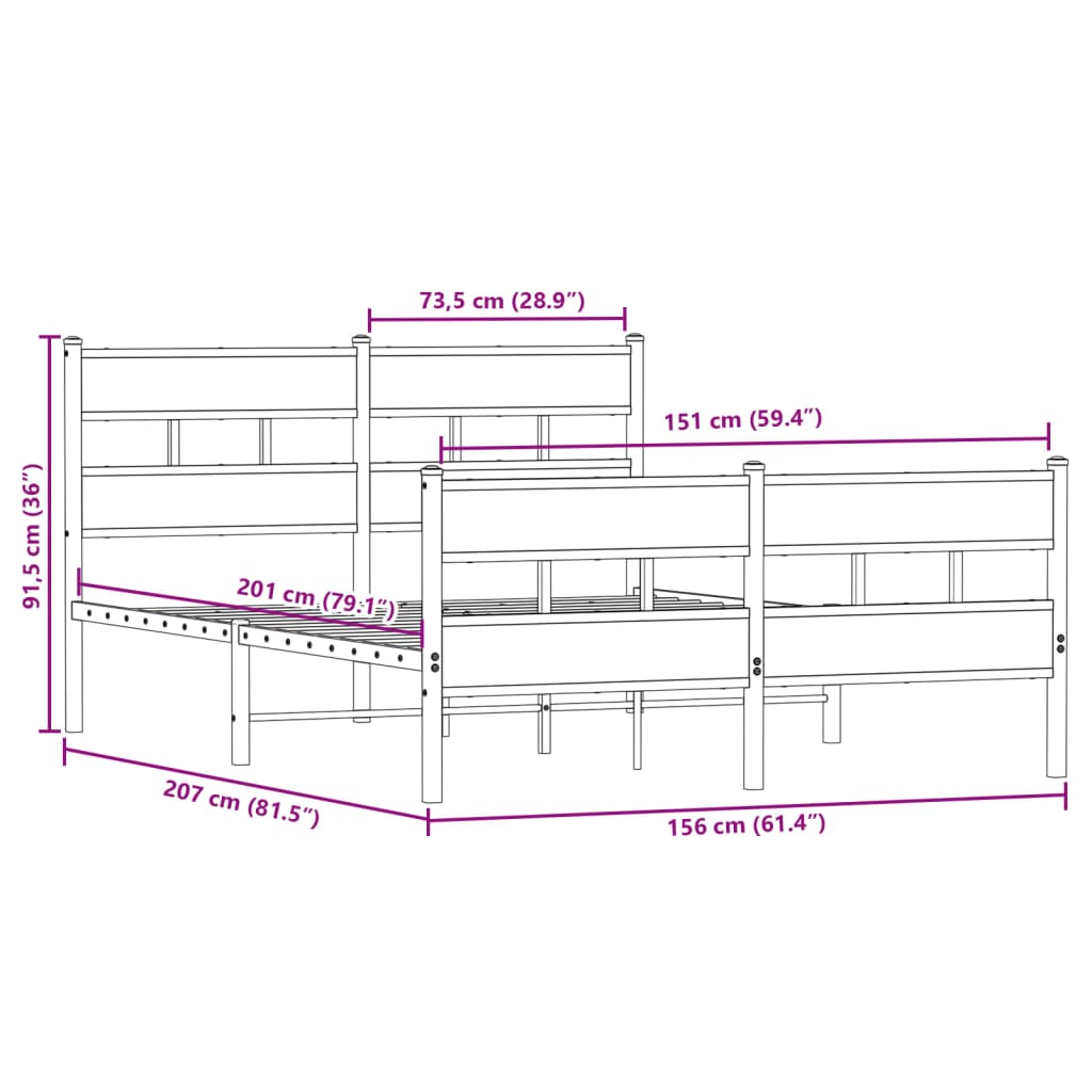 Giroletto senza Materaso in Metallo Rovere Fumo 150x200 cm | homemem39