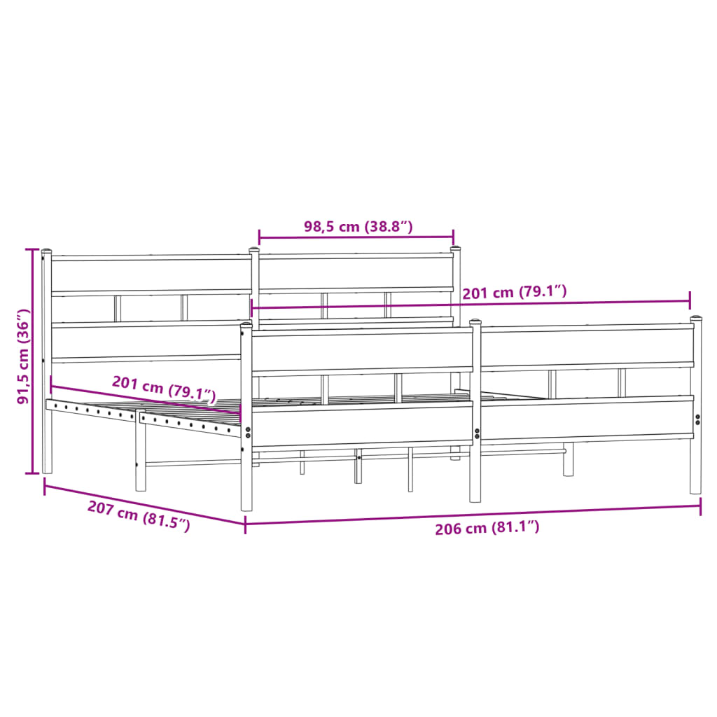 Giroletto senza Materaso in Metallo Rovere Fumo 200x200 cm | homemem39