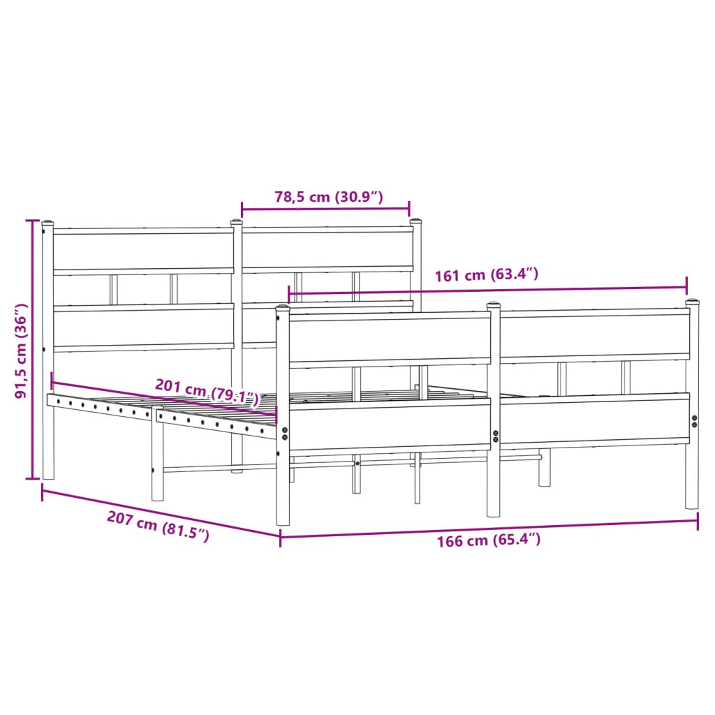 Giroletto senza Materaso in Metallo Rovere Sonoma 160x200 cm | homemem39