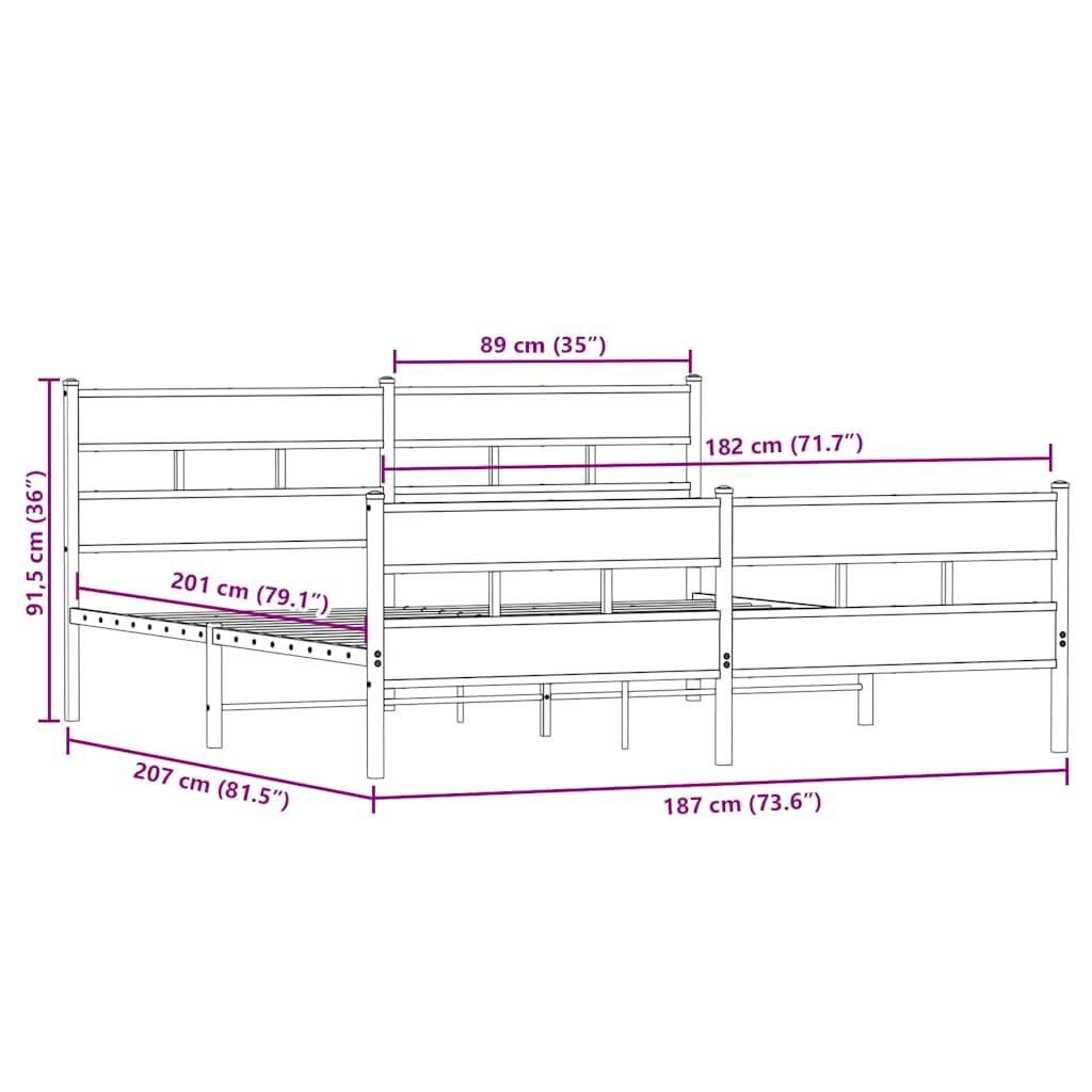 Giroletto senza Materaso in Metallo Rovere Sonoma 180x200 cm | homemem39