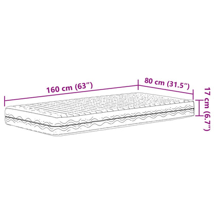 Materasso in Schiuma per Bambini Bianco 80x160 cm Durezza H2 H3