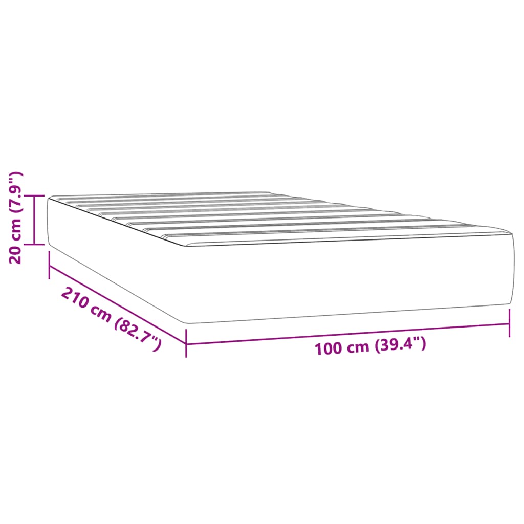 Materasso a Molle Grigio Scuro 100x210x20 cm in Velluto