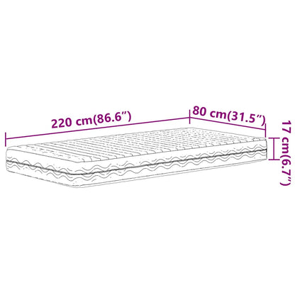 Materasso in Schiuma Bianco 80x220 cm Durezza H2 H3