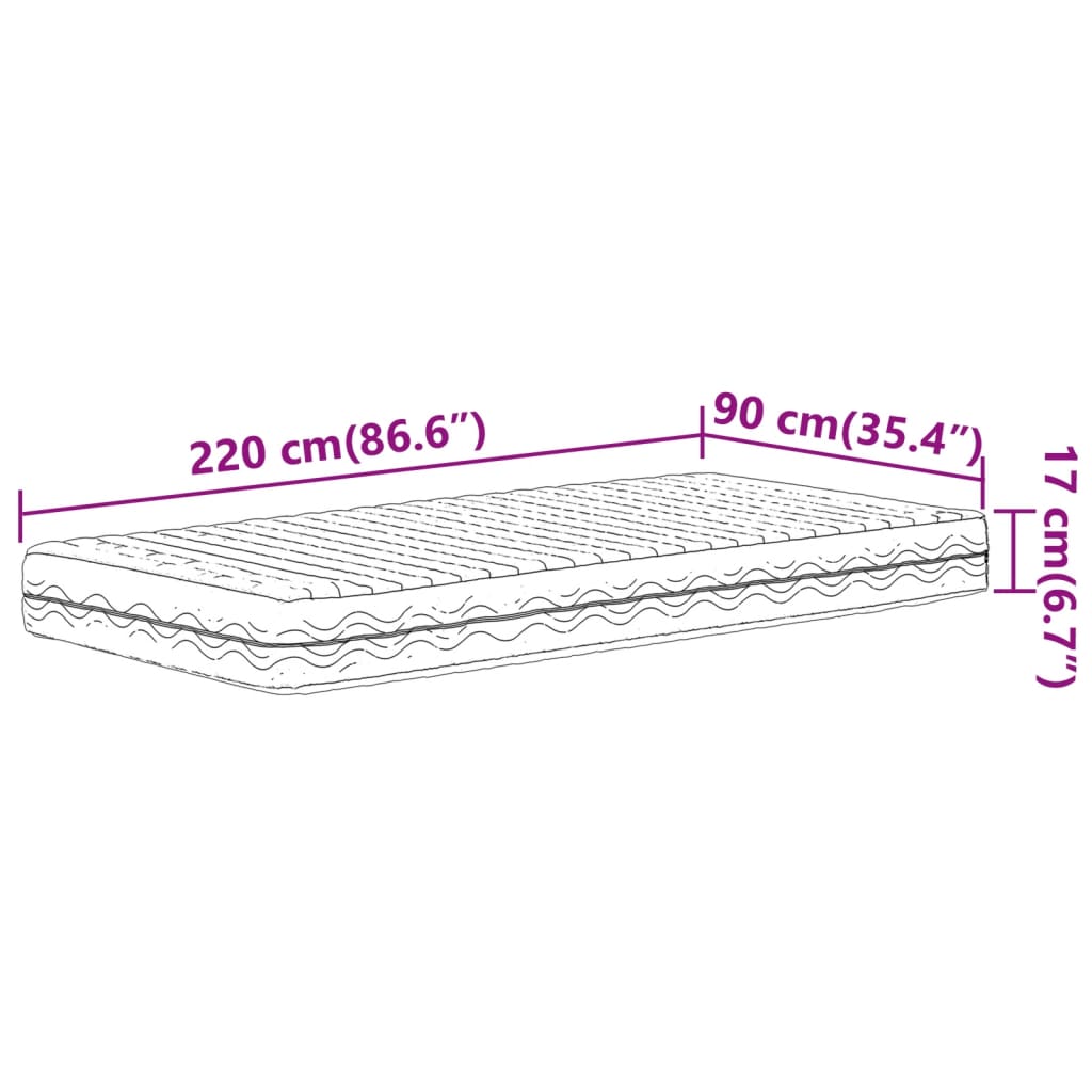 Materasso in Schiuma Bianco 90x220 cm Durezza H2 H3