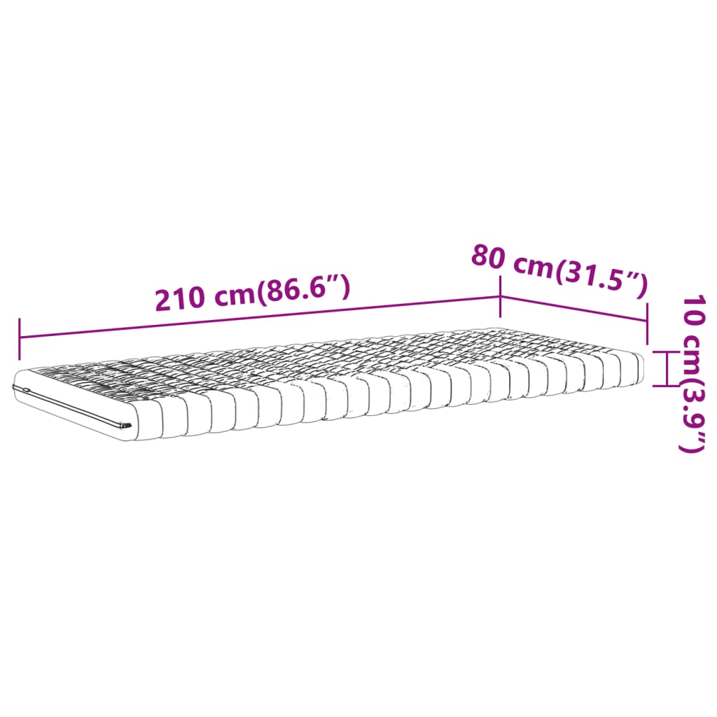 Materasso in Schiuma Bianco 80x210 cm 7 Zone Durezza 20 ILD