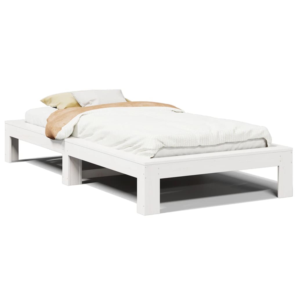 Letto senza Materasso Bianco 75x190 in Legno Massello di Pino - homemem39