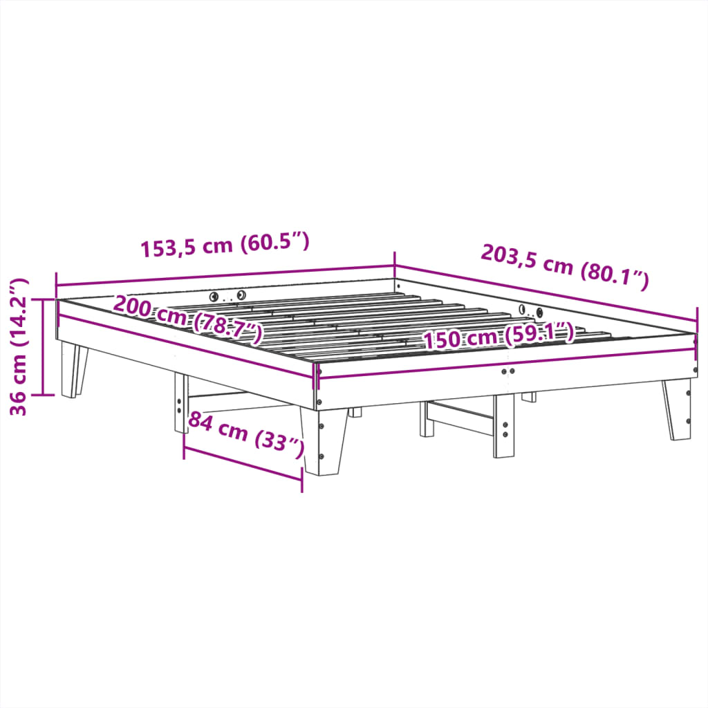 Letto senza Materasso 150x200 cm in Legno Massello di Pino | homemem39