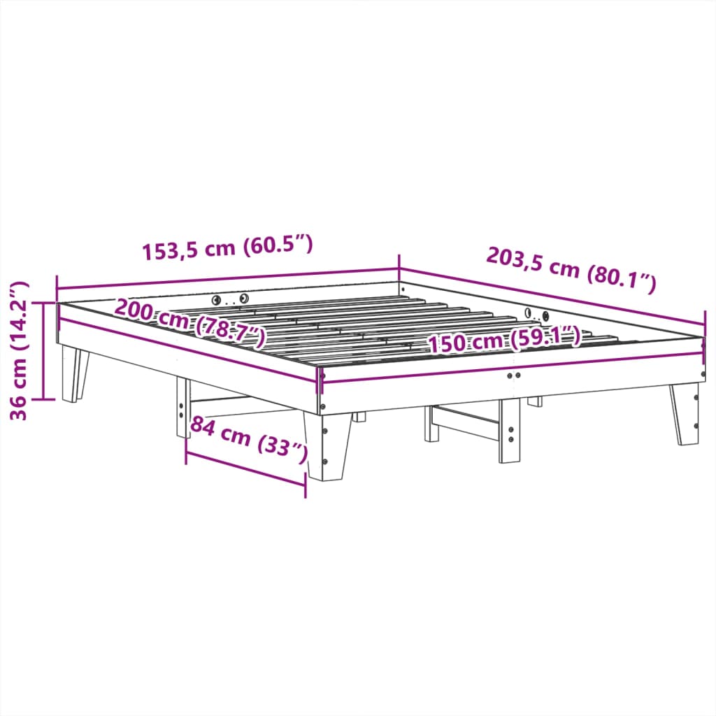 Letto senza Materasso Bianco 150x200 cm Legno Massello di Pino | homemem39
