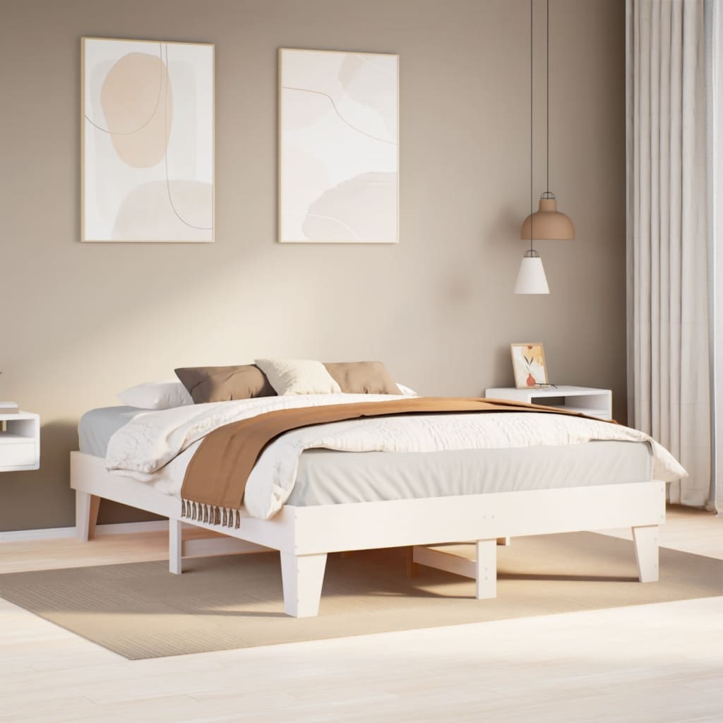 Letto senza Materasso Bianco 150x200 cm Legno Massello di Pino - homemem39