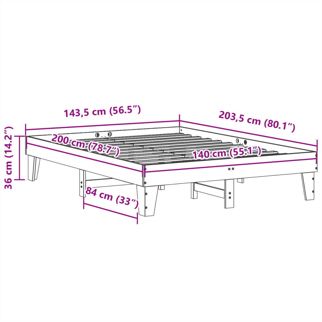 Letto senza Materasso Bianco 140x200 cm Legno Massello di Pino | homemem39