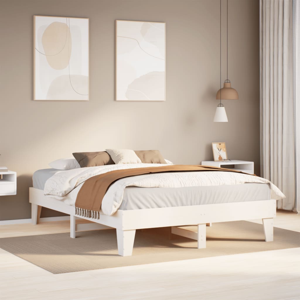 Letto senza Materasso Bianco 140x190 cm Legno Massello di Pino | homemem39