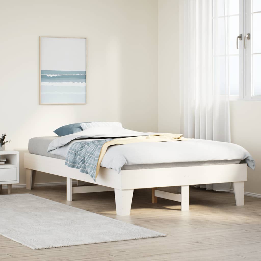 Letto senza Materasso Bianco 135x190 cm Legno Massello di Pino - homemem39
