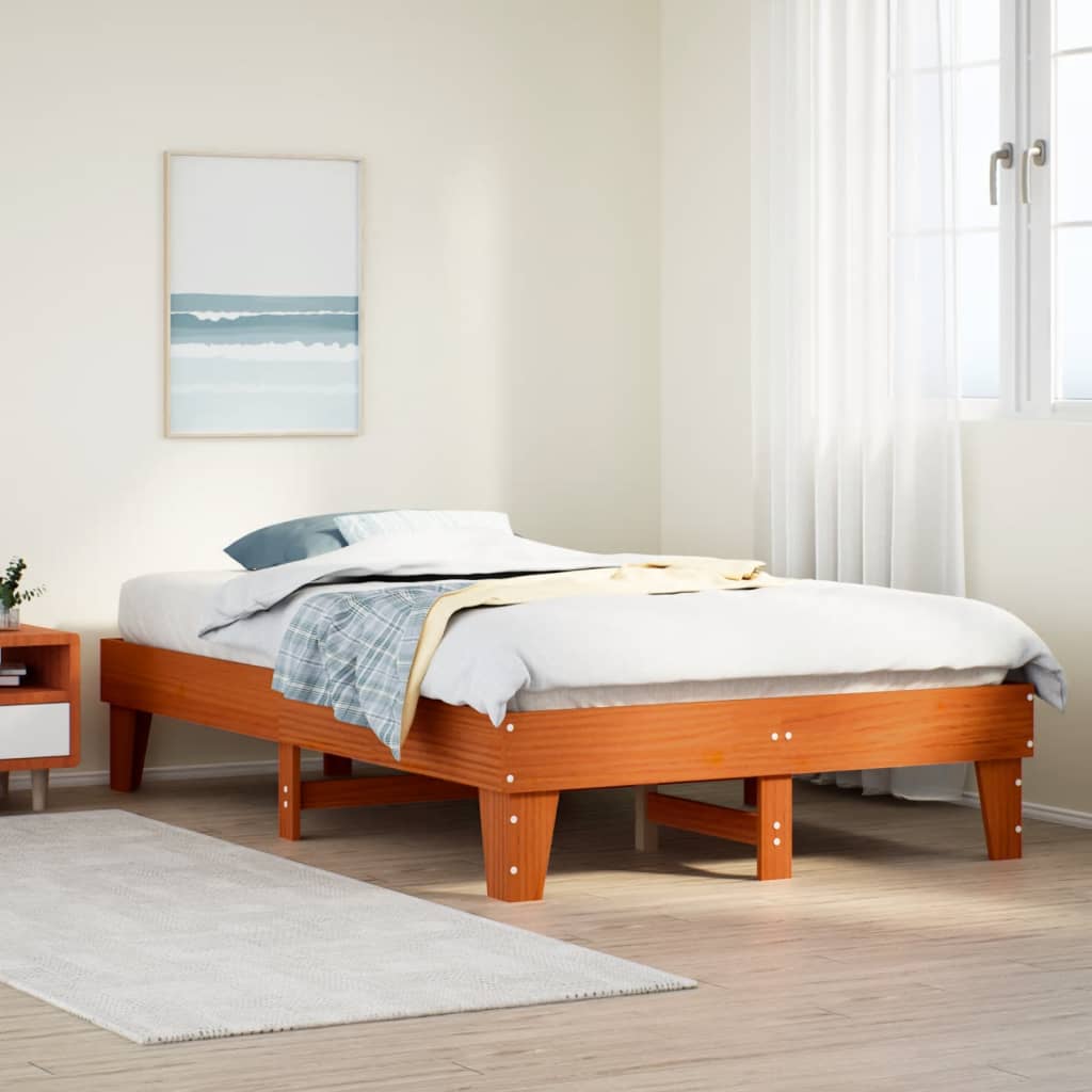 Letto senza Materasso Marrone Cera 135x190 cm in Legno di Pino - homemem39